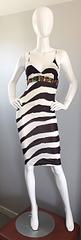 Vintage Gianfranco Ferre 1990s Brown + White Zebra Jeweled BodyCon Jersey Dress