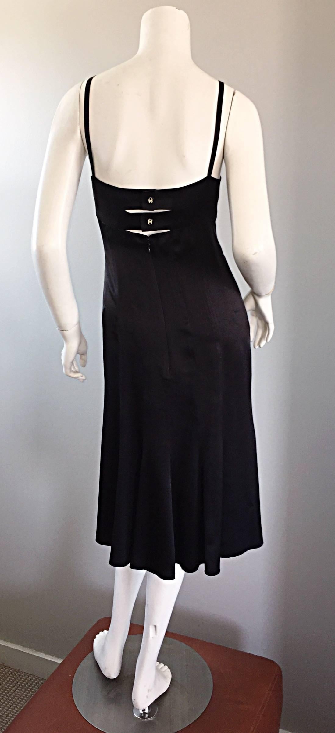 Chanel Black Silk 20s Inspired Cage Back Flowy Dress by Karl Lagerfeld  In Excellent Condition In San Diego, CA