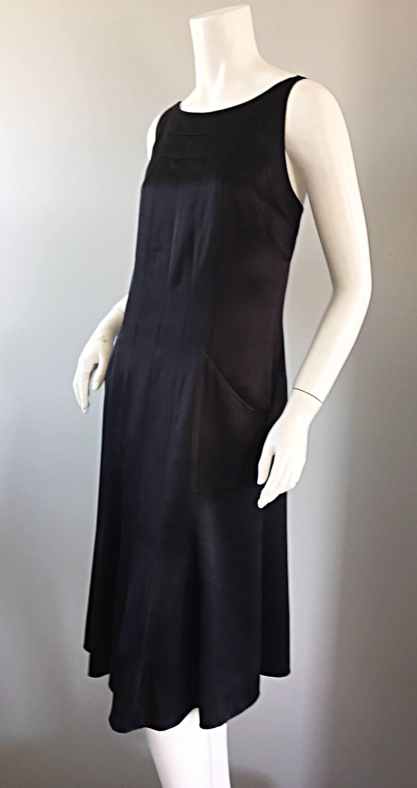 Women's Chanel Black Silk 20s Inspired Cage Back Flowy Dress by Karl Lagerfeld 