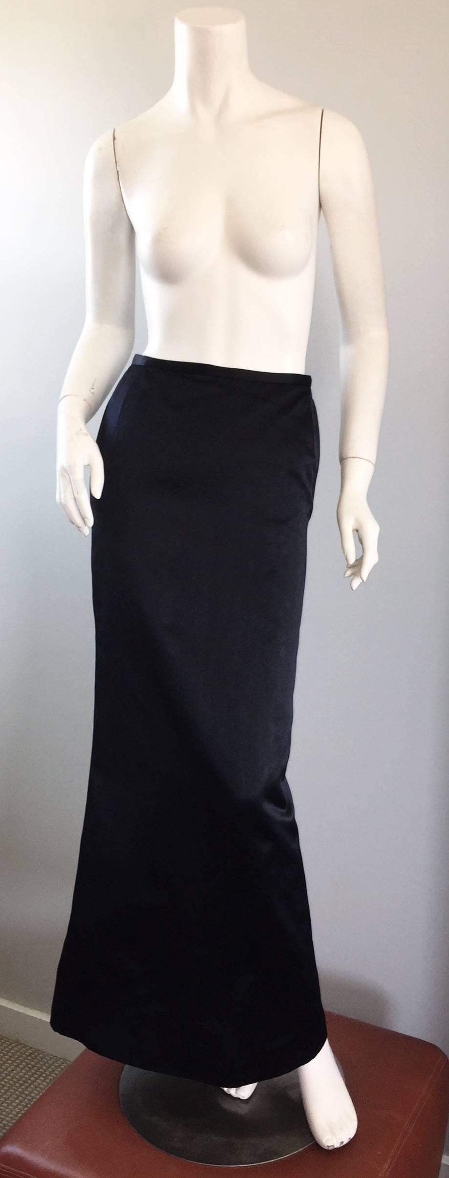 Exceptional Vintage Oscar de la Renta Black Silk Satin Full Length Evening Skirt 4