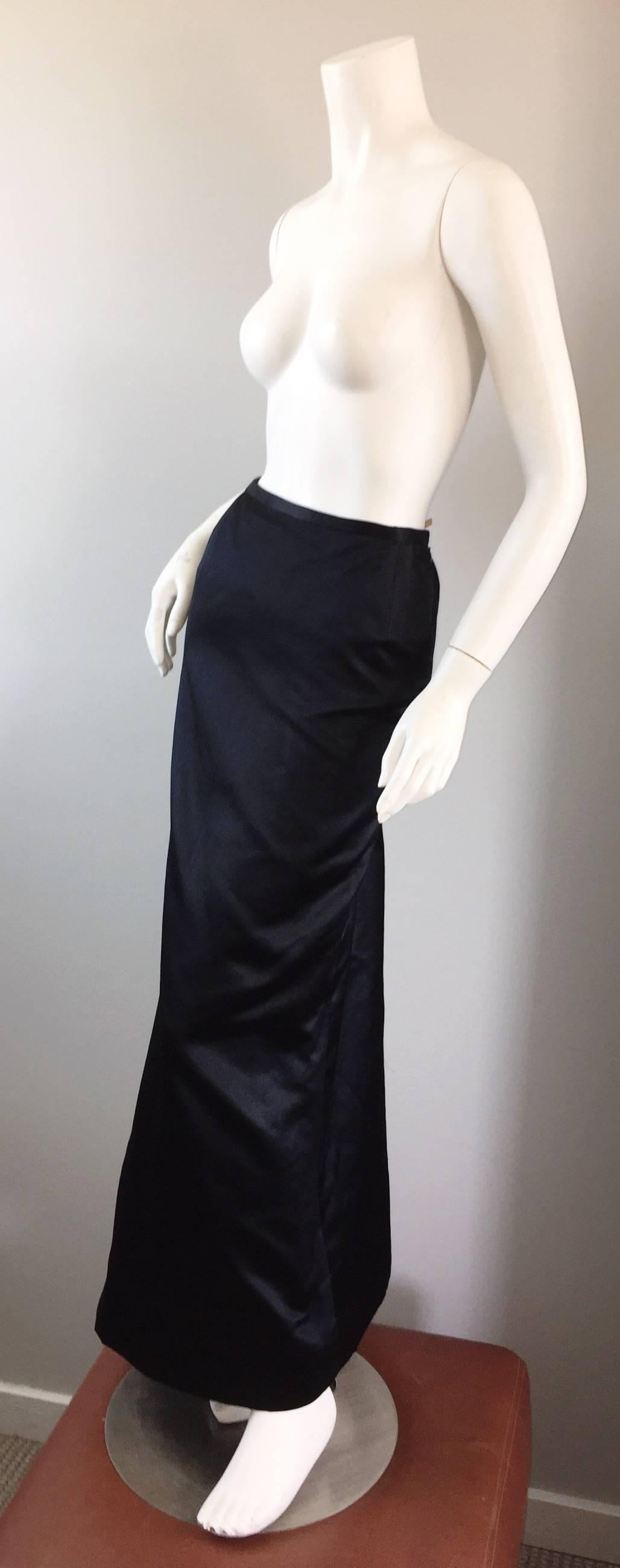 Exceptional Vintage Oscar de la Renta Black Silk Satin Full Length Evening Skirt 1