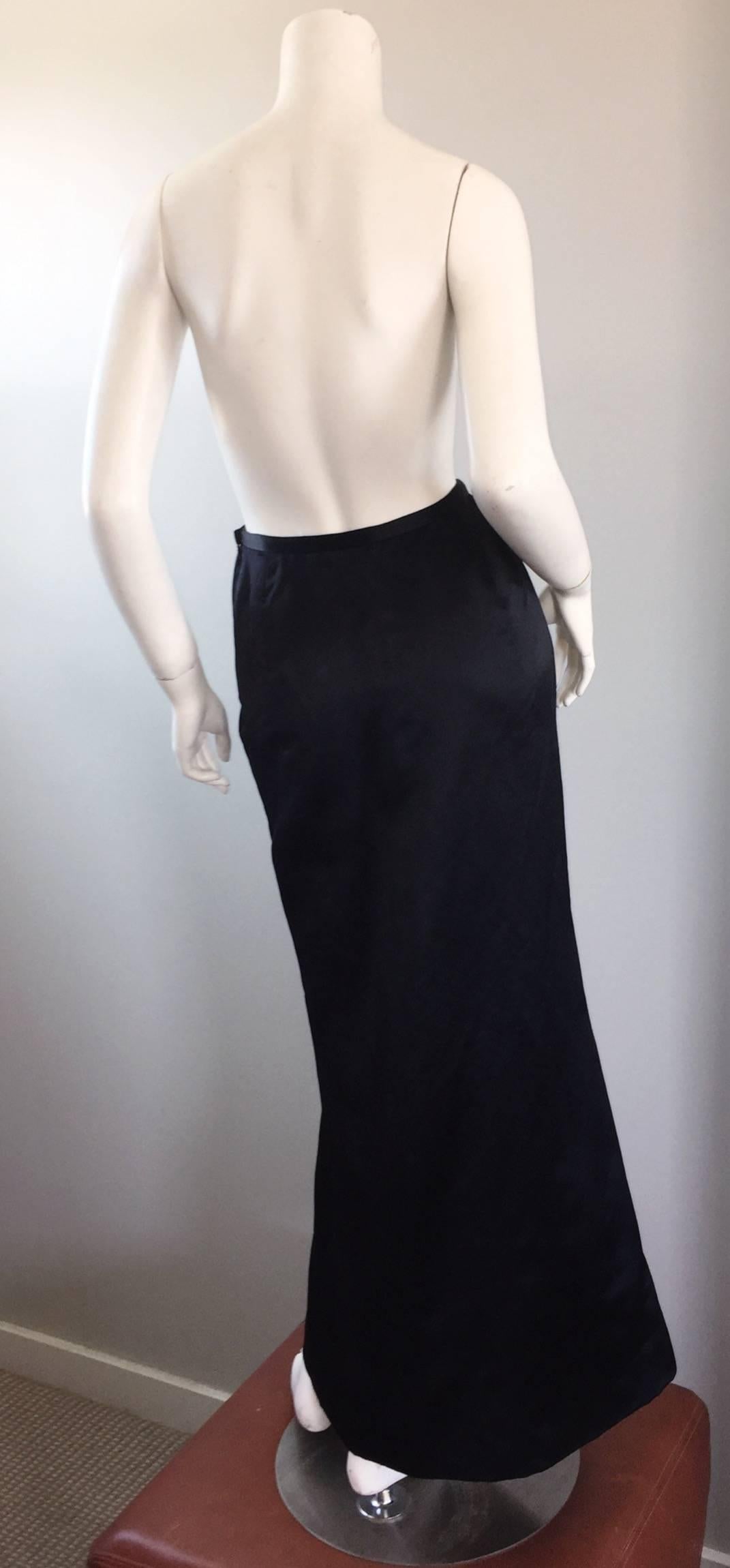 Women's Exceptional Vintage Oscar de la Renta Black Silk Satin Full Length Evening Skirt