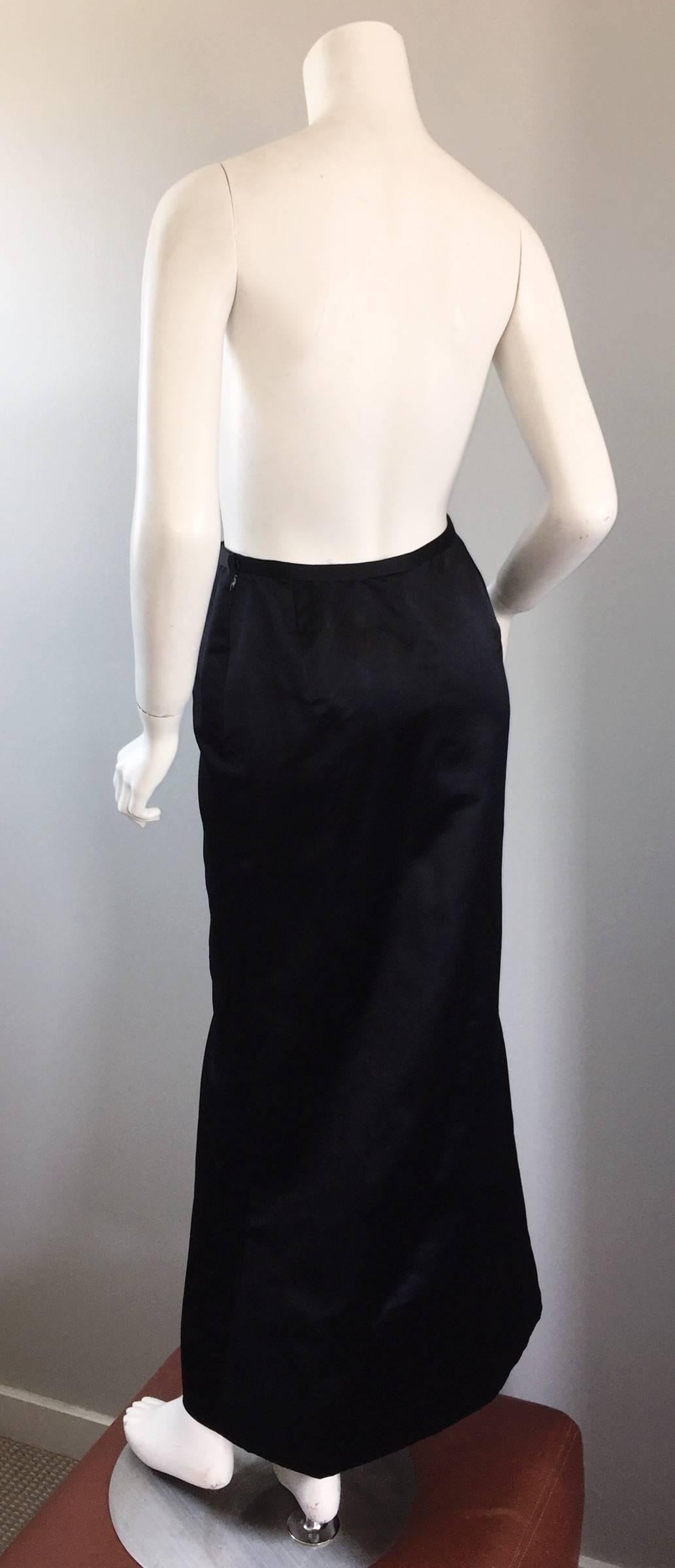 Exceptional Vintage Oscar de la Renta Black Silk Satin Full Length Evening Skirt 2