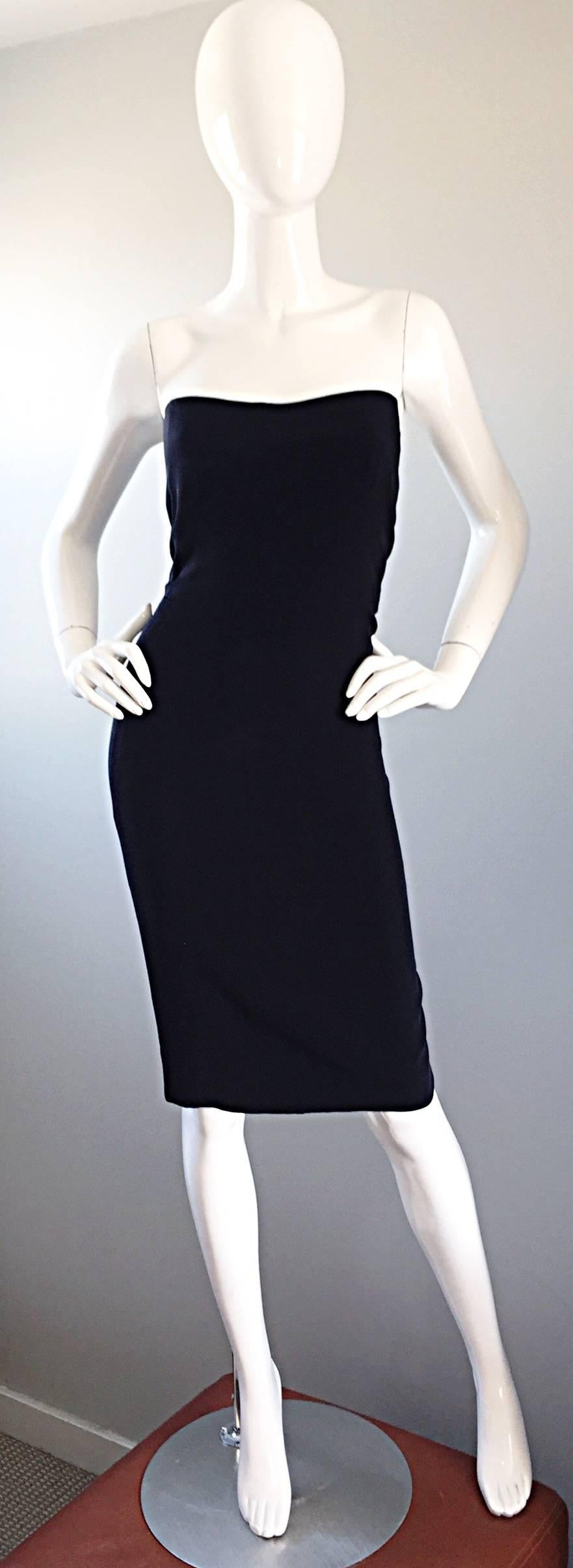 Spectacular vintage JAMES PURCELL demi couture silk little black dress! Sharp strapless neckline, that is uber flattering on the shoulders! So much attention to detail was implemented on this amazing gem! Heavy attention to detail and hand-sewn