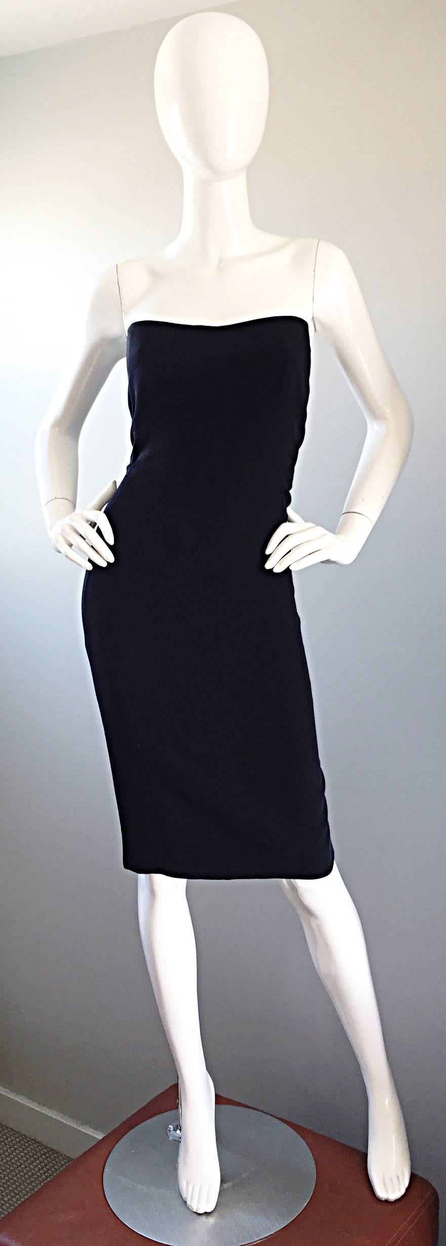 1990s James Purcell Couture Silk Strapless Vintage 90s Little Black Dress LBD For Sale 2