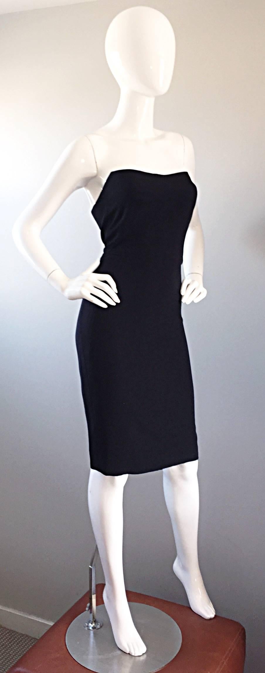 Women's 1990s James Purcell Couture Silk Strapless Vintage 90s Little Black Dress LBD For Sale