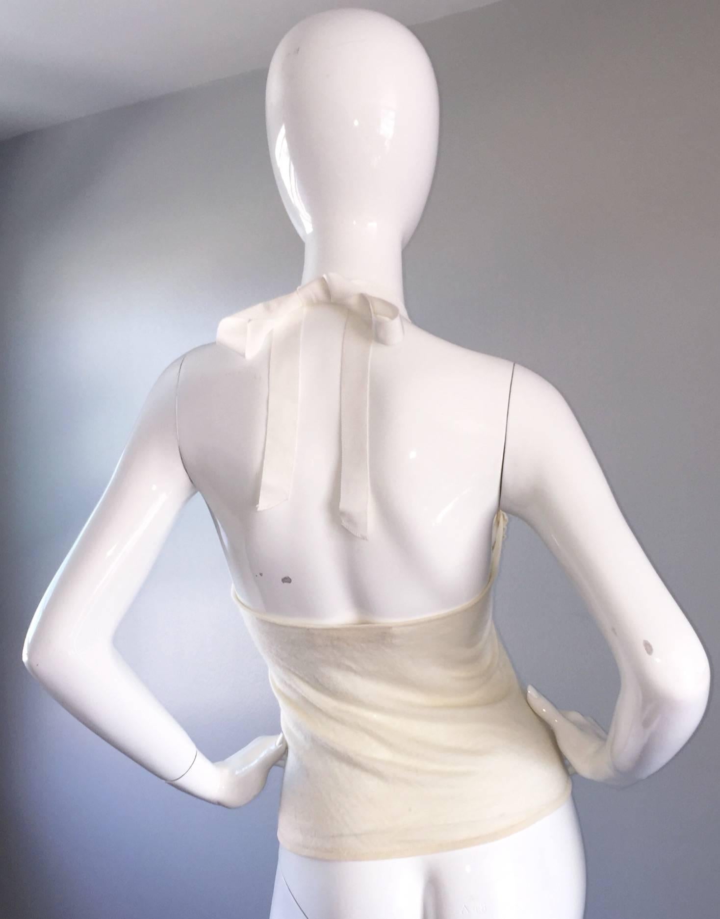 Rare Koi Suwannagate Ivory Cashmere Halter Top w/ Pink Origami Appliques In Excellent Condition In San Diego, CA