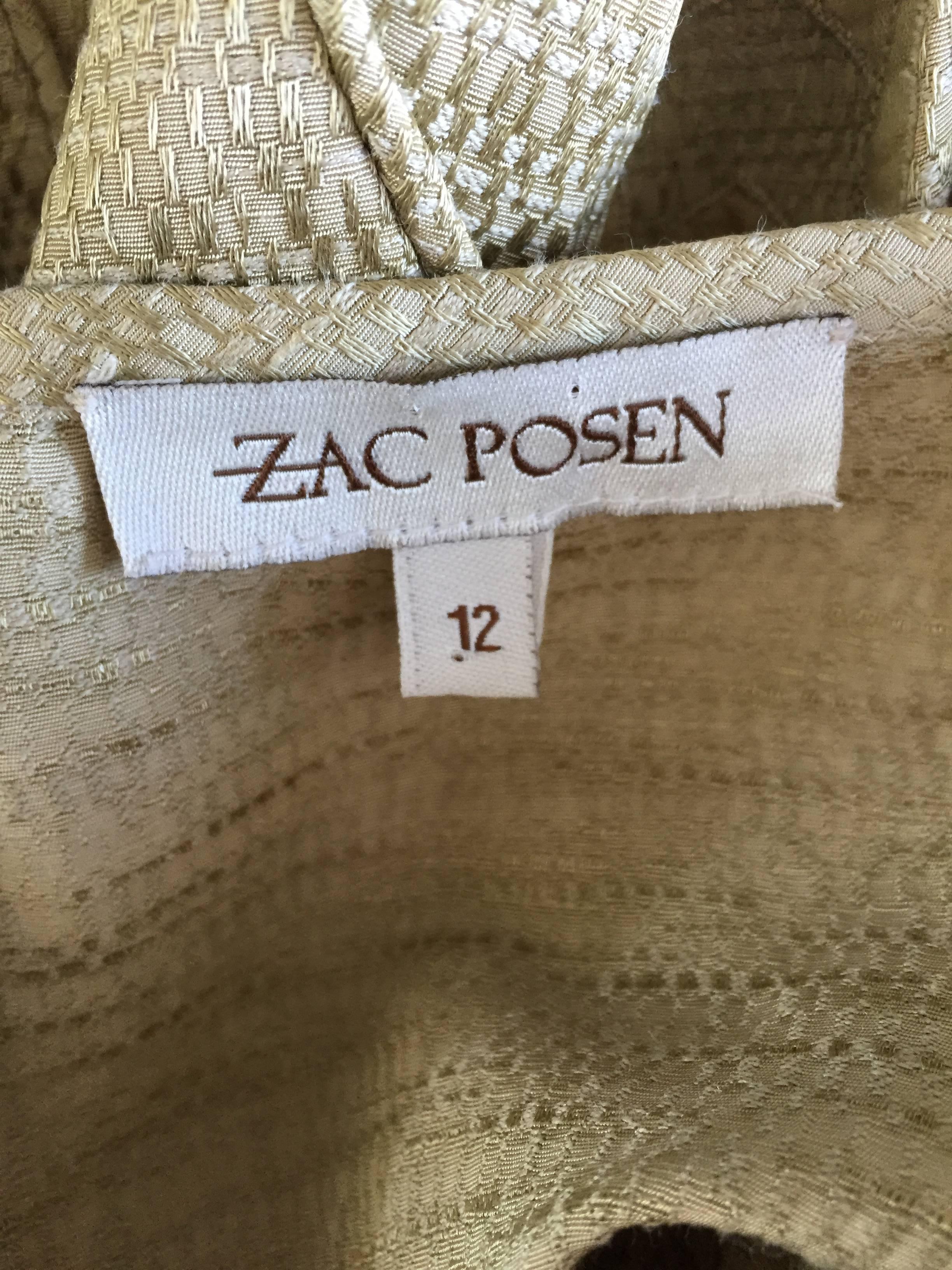 Zac Posen Khaki Linen + Cotton Crochet Cut - Out Size 12 Full A - Line Skirt For Sale 3