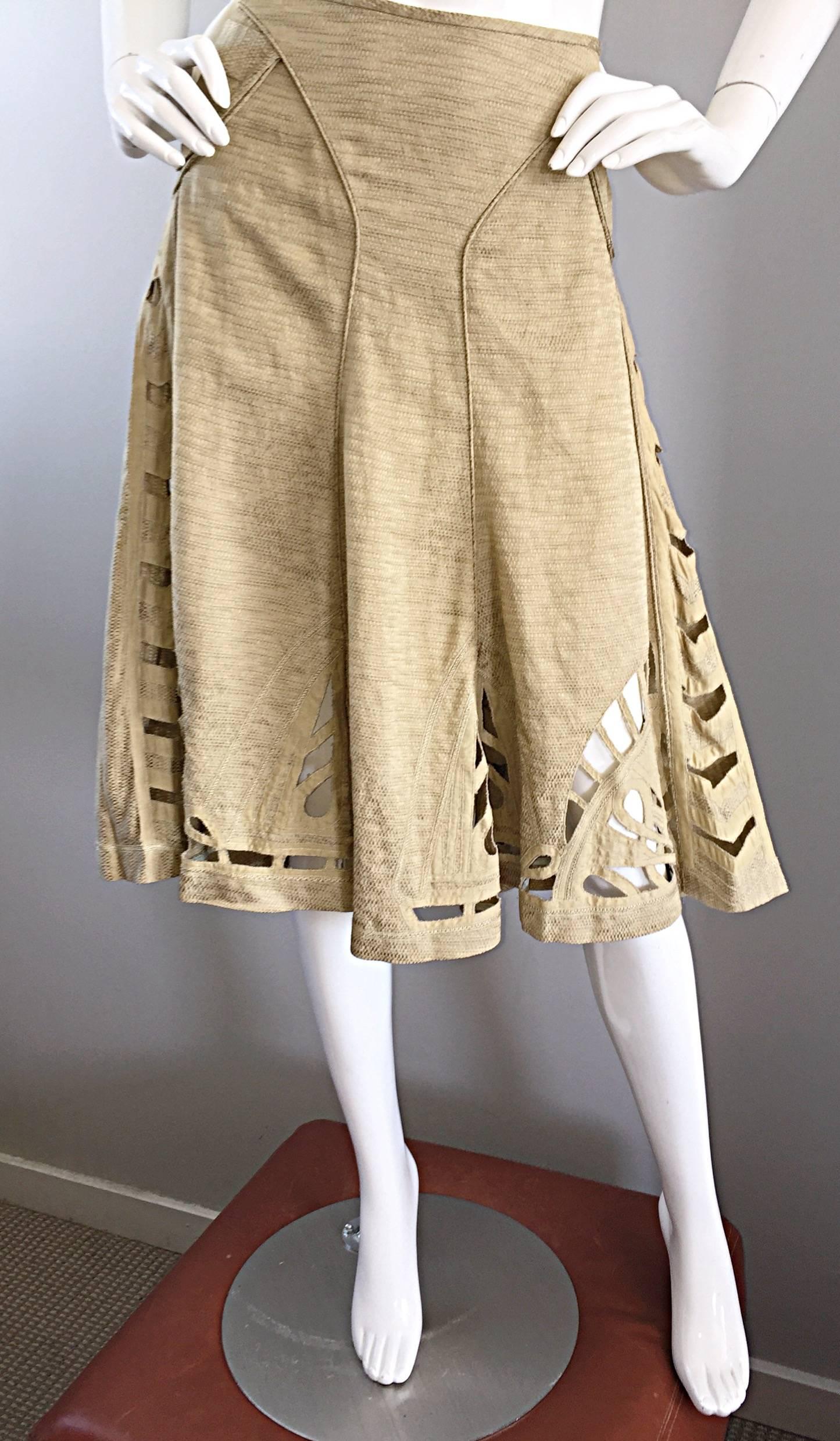 khaki linen skirt