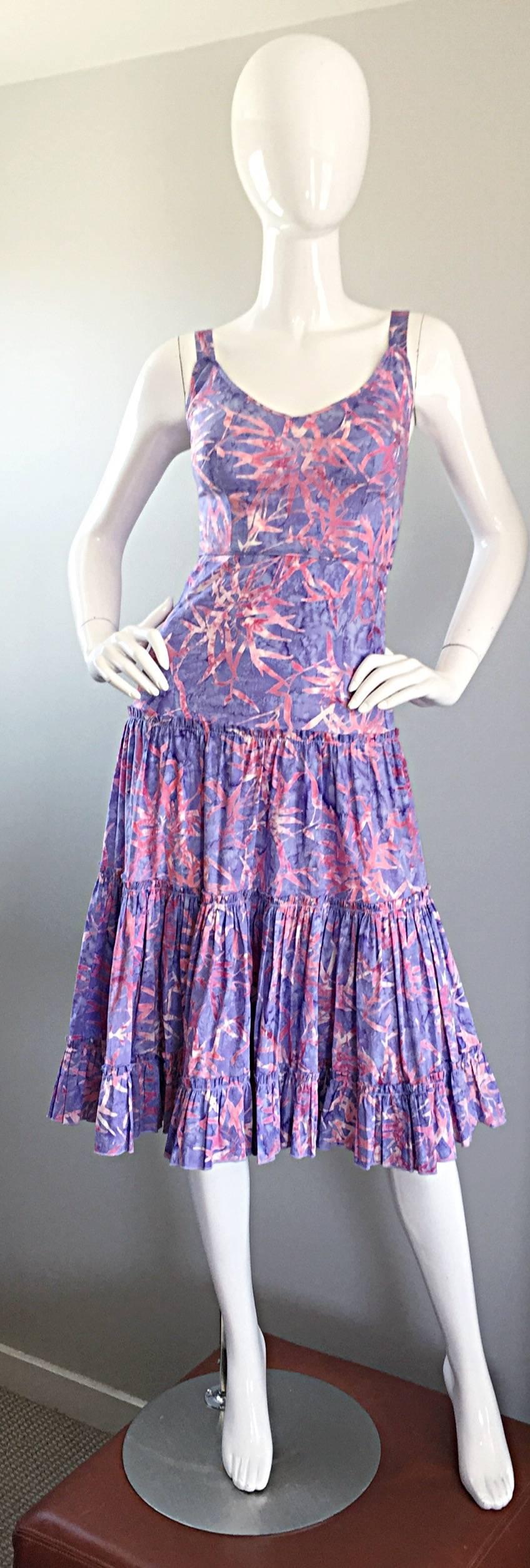 Tracy Feith Purple + Pink ' Starfish ' Print Tie - Dye Cotton Tiered Sun Dress  2