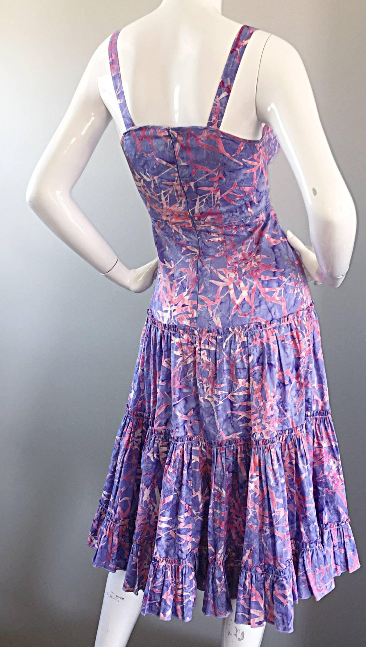 Tracy Feith Purple + Pink ' Starfish ' Print Tie - Dye Cotton Tiered Sun Dress  1