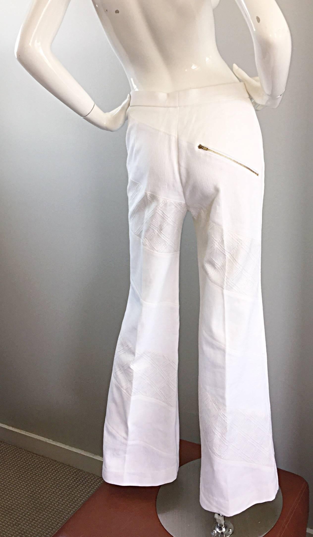 Gray NWT Chloe by Phoebe Philo White Embroidered Cotton Wide Leg Trousers / Pants For Sale