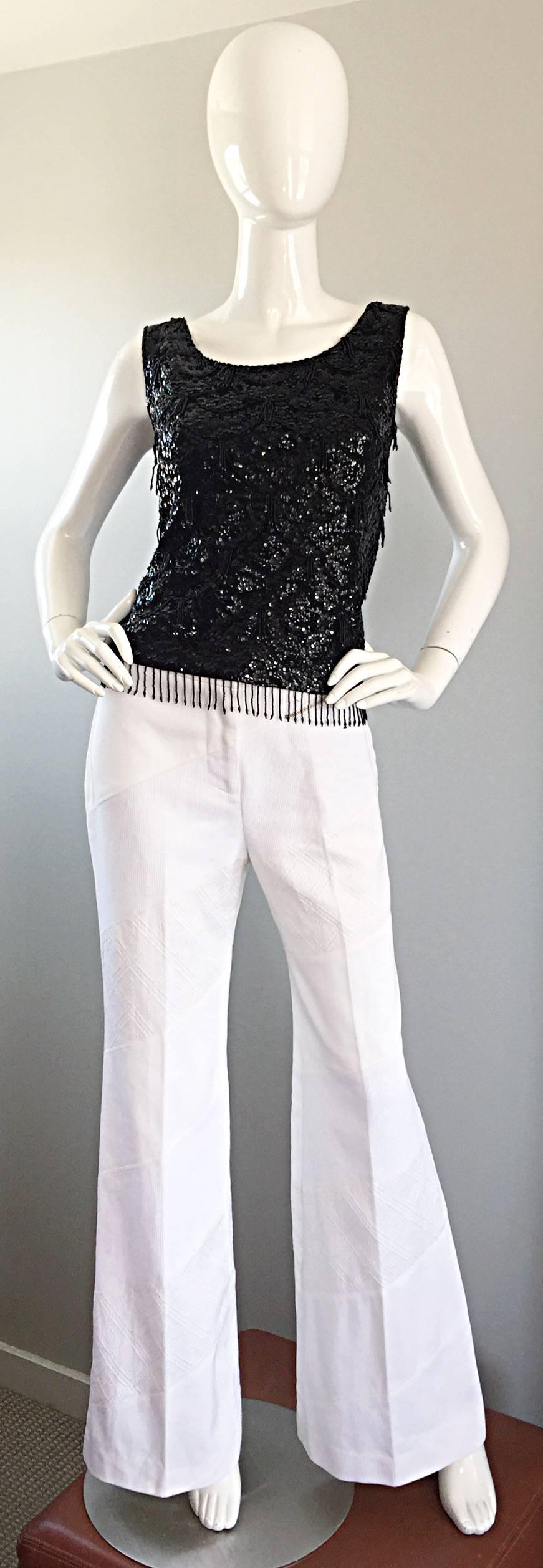 NWT Chloe by Phoebe Philo White Embroidered Cotton Wide Leg Trousers / Pants For Sale 1