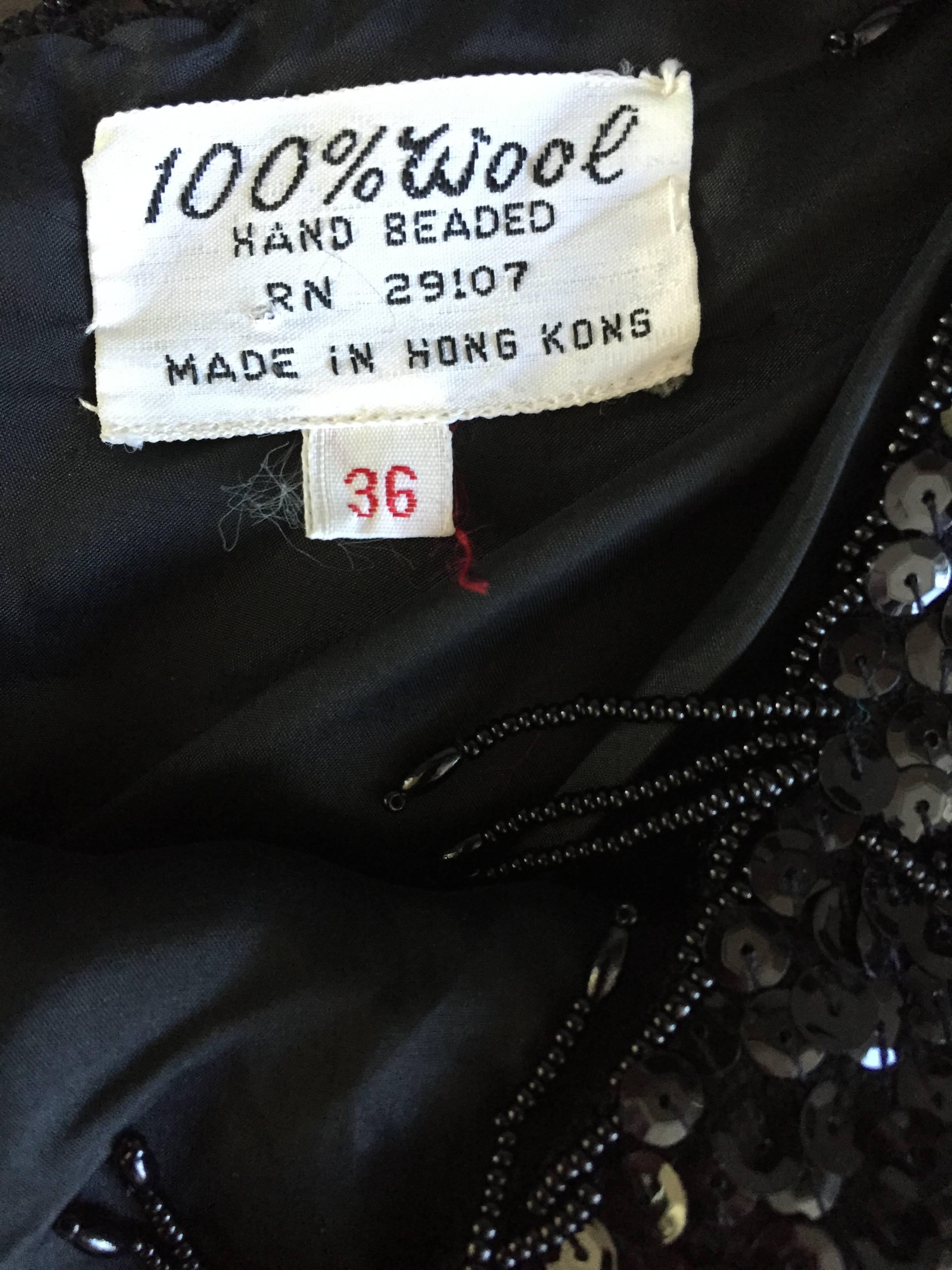Beautiful 1950s Black Sequin Hand Beaded Wool 50s Vintage Sleeveless Top Blouse 3