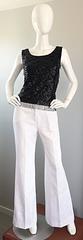 Beautiful 1950s Black Sequin Hand Beaded Wool 50s Vintage Sleeveless Top Blouse