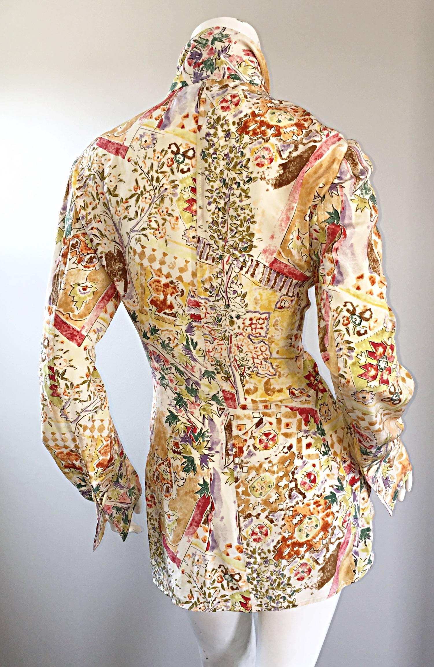Women's Emanuel Ungaro Vintage ' Garden Print ' Lightweight Silk Floral Blazer Jacket