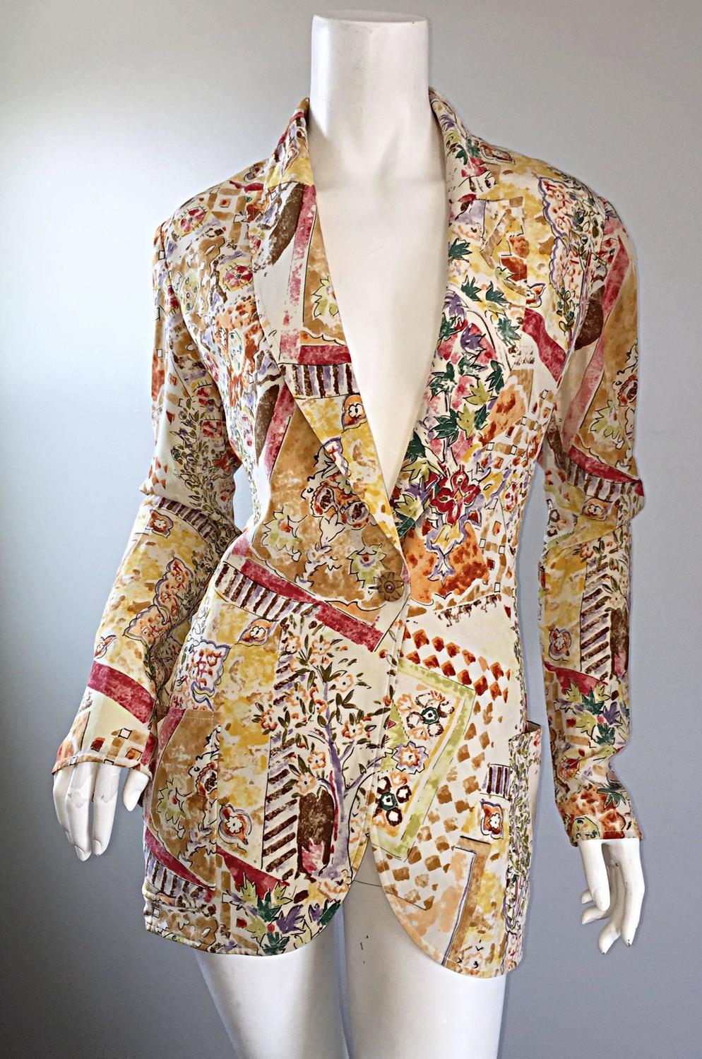 Emanuel Ungaro Vintage ' Garden Print ' Lightweight Silk Floral Blazer ...