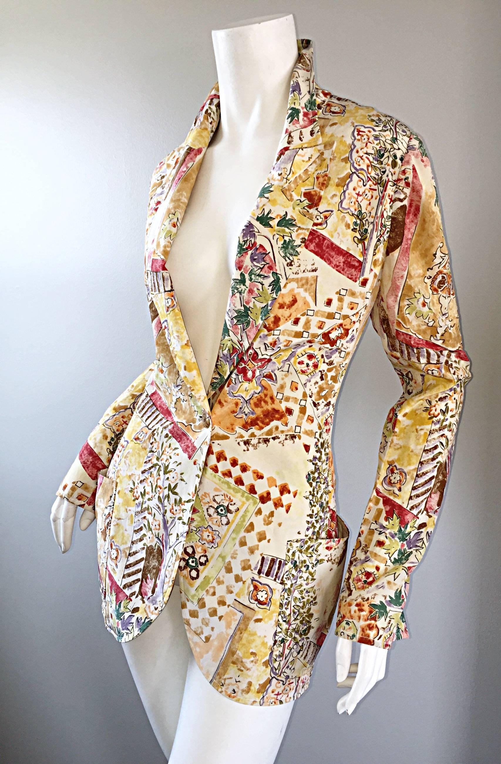 Emanuel Ungaro Vintage ' Garden Print ' Lightweight Silk Floral Blazer Jacket 1