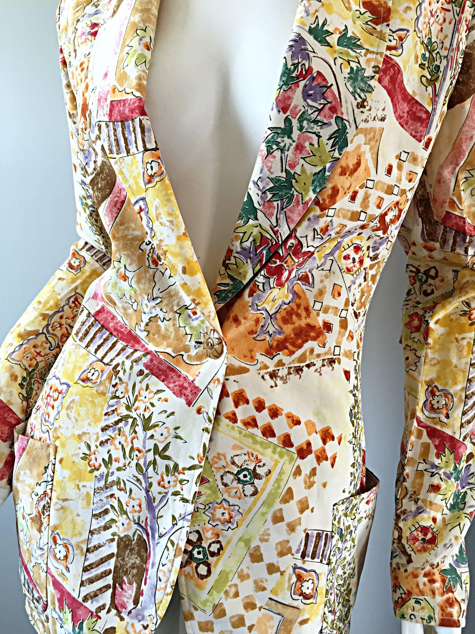Emanuel Ungaro Vintage ' Garden Print ' Lightweight Silk Floral Blazer Jacket 2