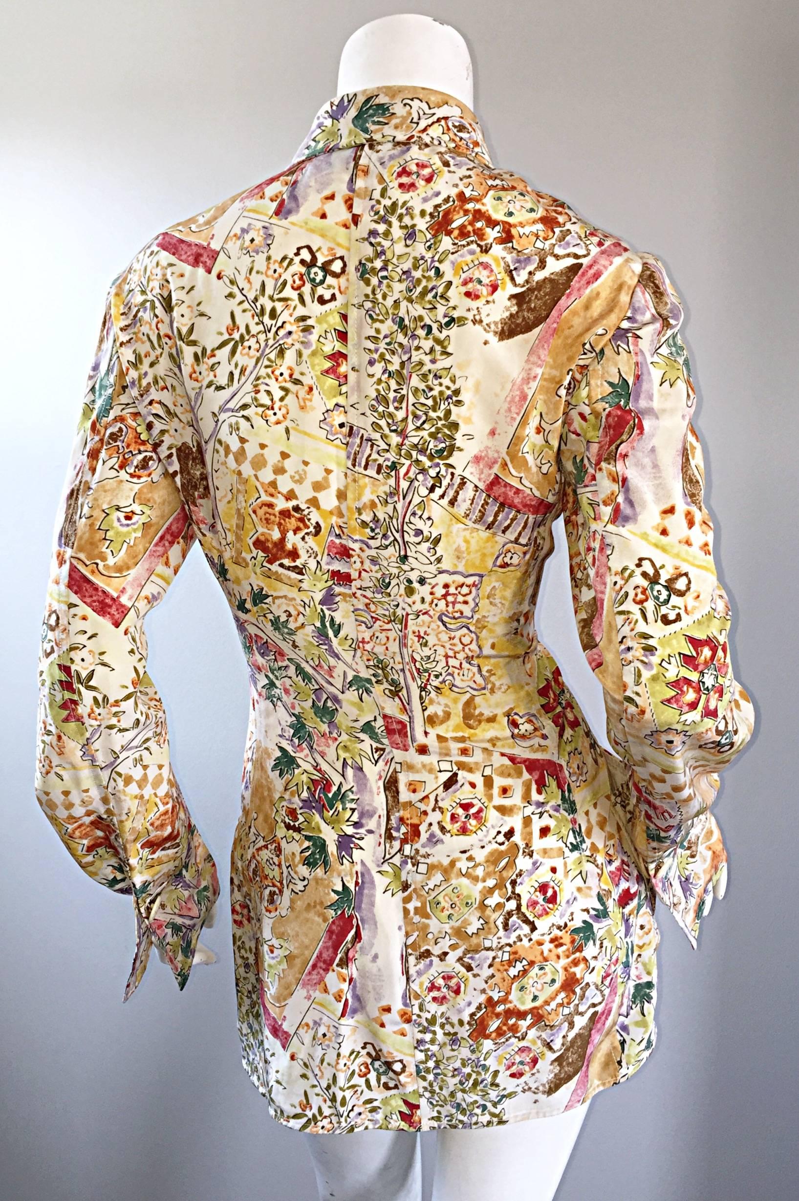 Emanuel Ungaro Vintage ' Garden Print ' Lightweight Silk Floral Blazer Jacket 3