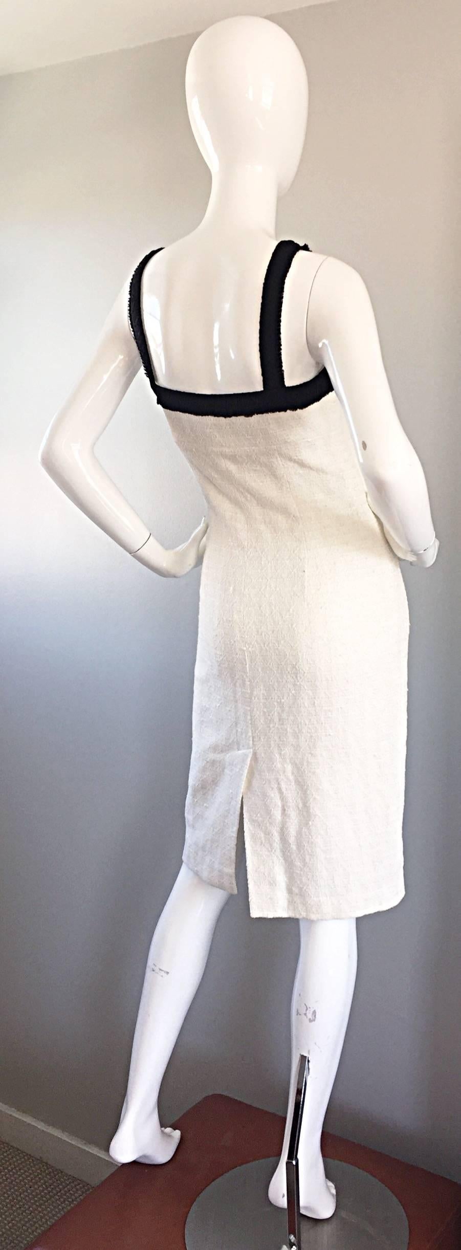 Michael Kors Collection Size 4 White and Black Textured Cotton + Silk Dress For Sale 3