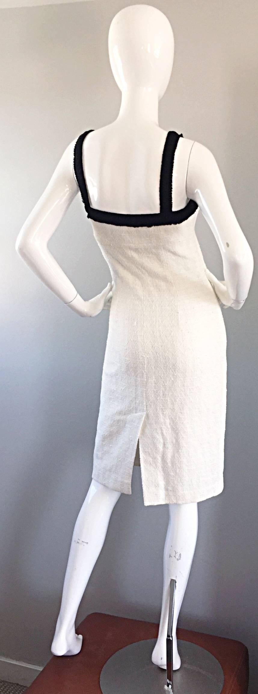 Michael Kors Collection Size 4 White and Black Textured Cotton + Silk Dress In Excellent Condition For Sale In San Diego, CA