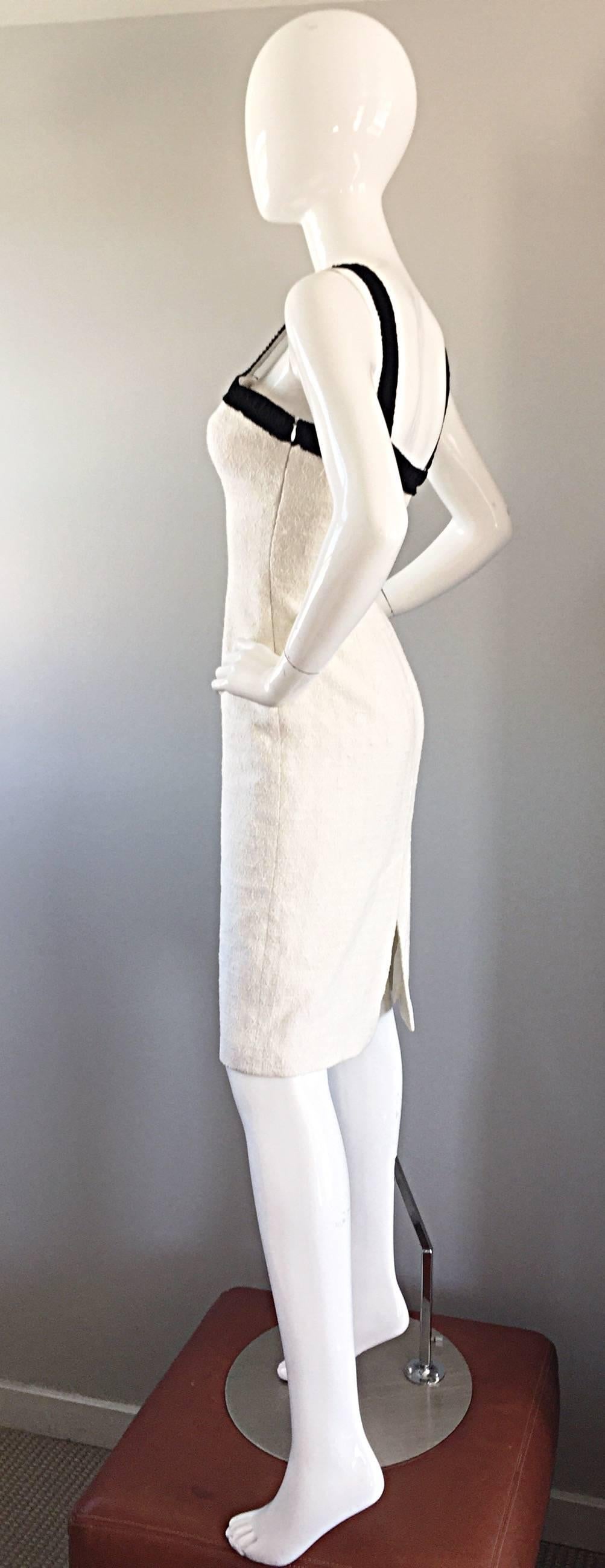 Michael Kors Collection Size 4 White and Black Textured Cotton + Silk Dress For Sale 1
