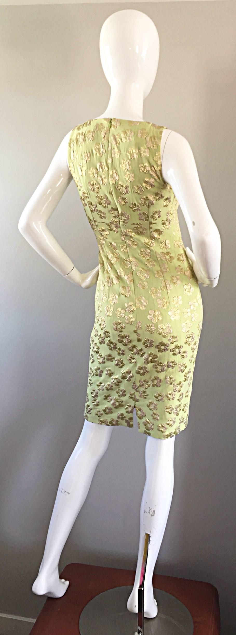 New Michael Kors Collection Mint Green + Gold Silk Plisse Flower Dress Size 2 2