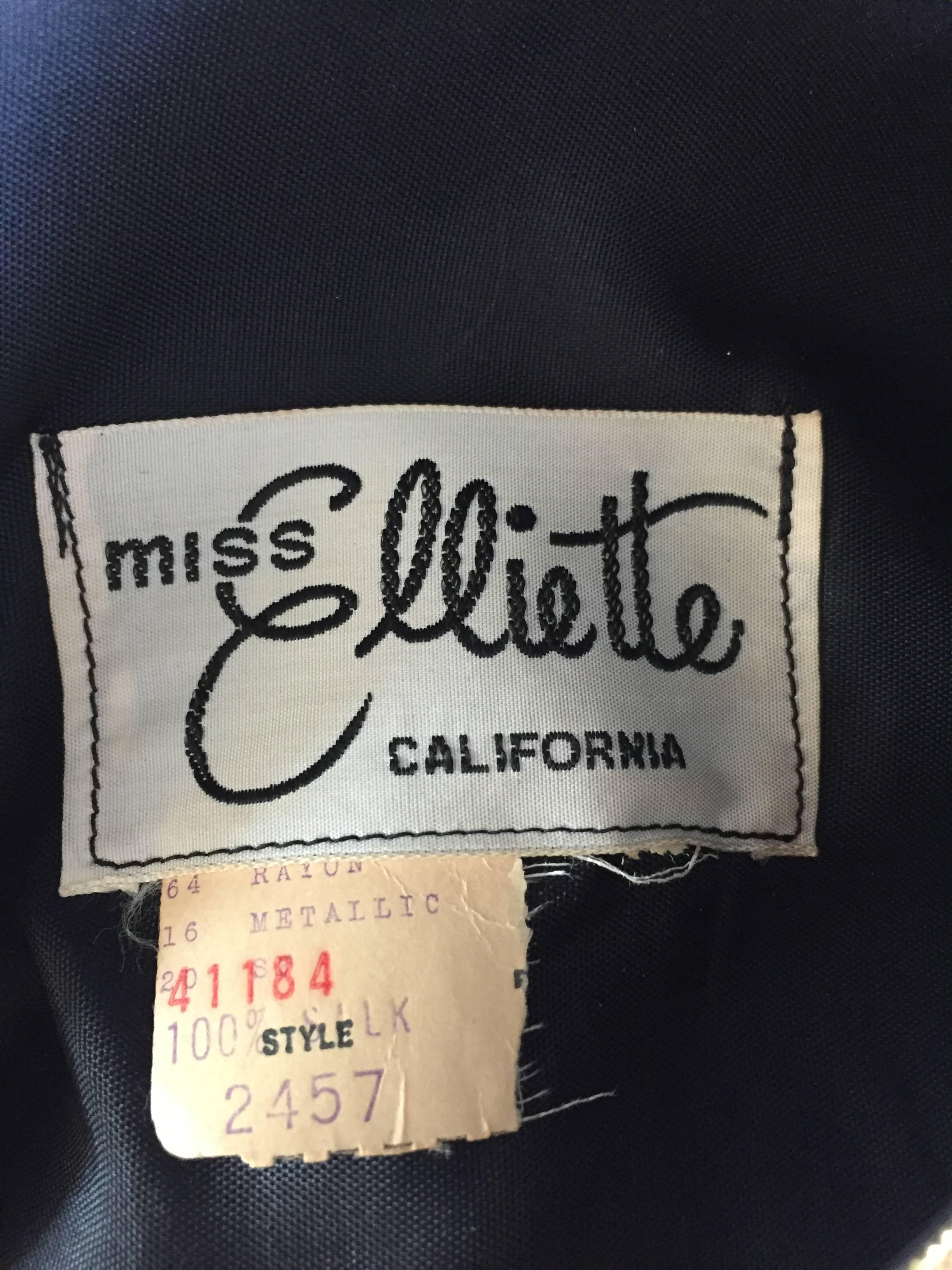 1950s Elliette Lewis Gold + Silver + Bronze Silk Brocade Vintage Chiffon Dress 5