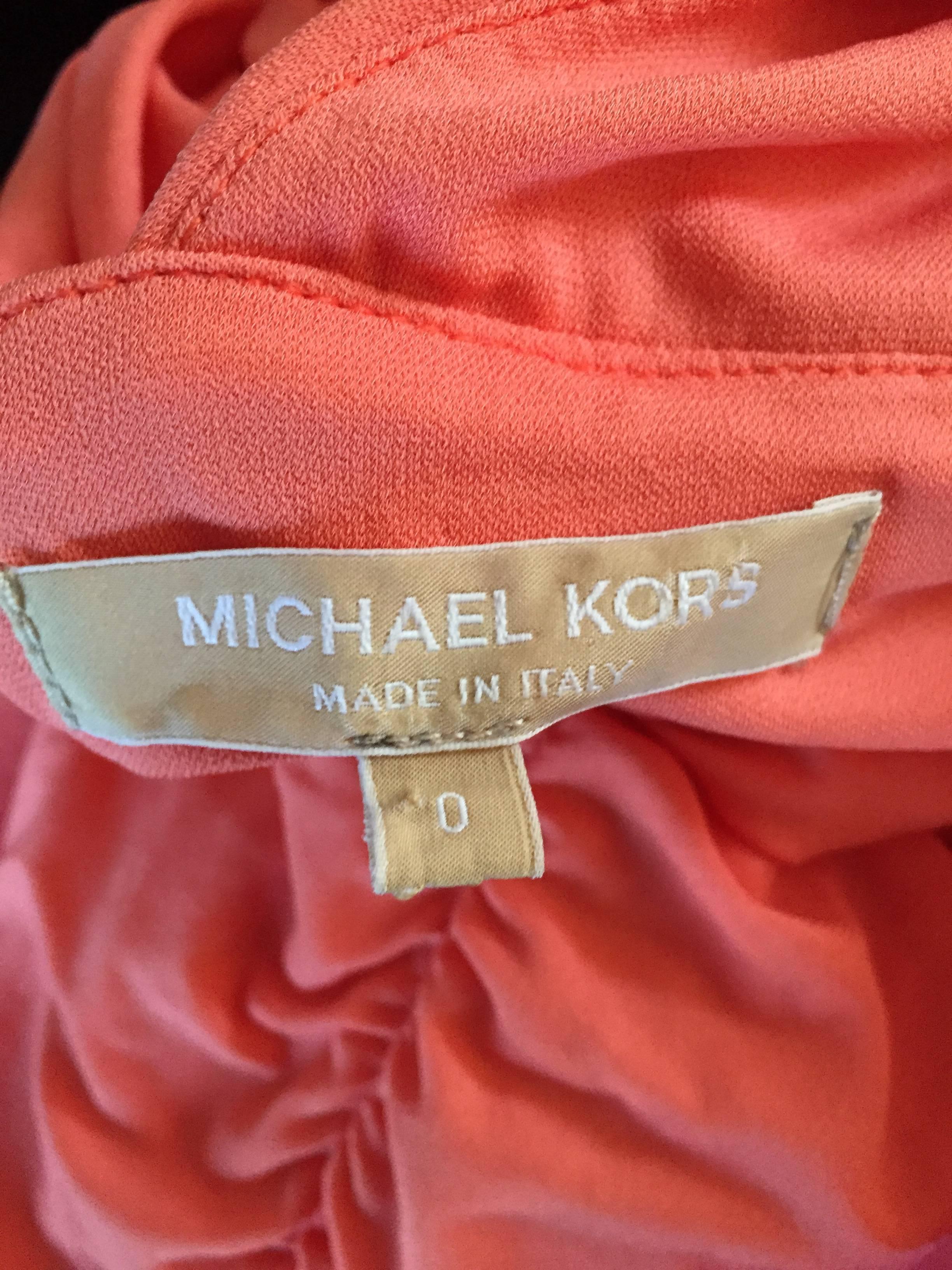 Michael Kors Collection Coral Jersey Ruched Grecian One Shoulder Toga Dress 3