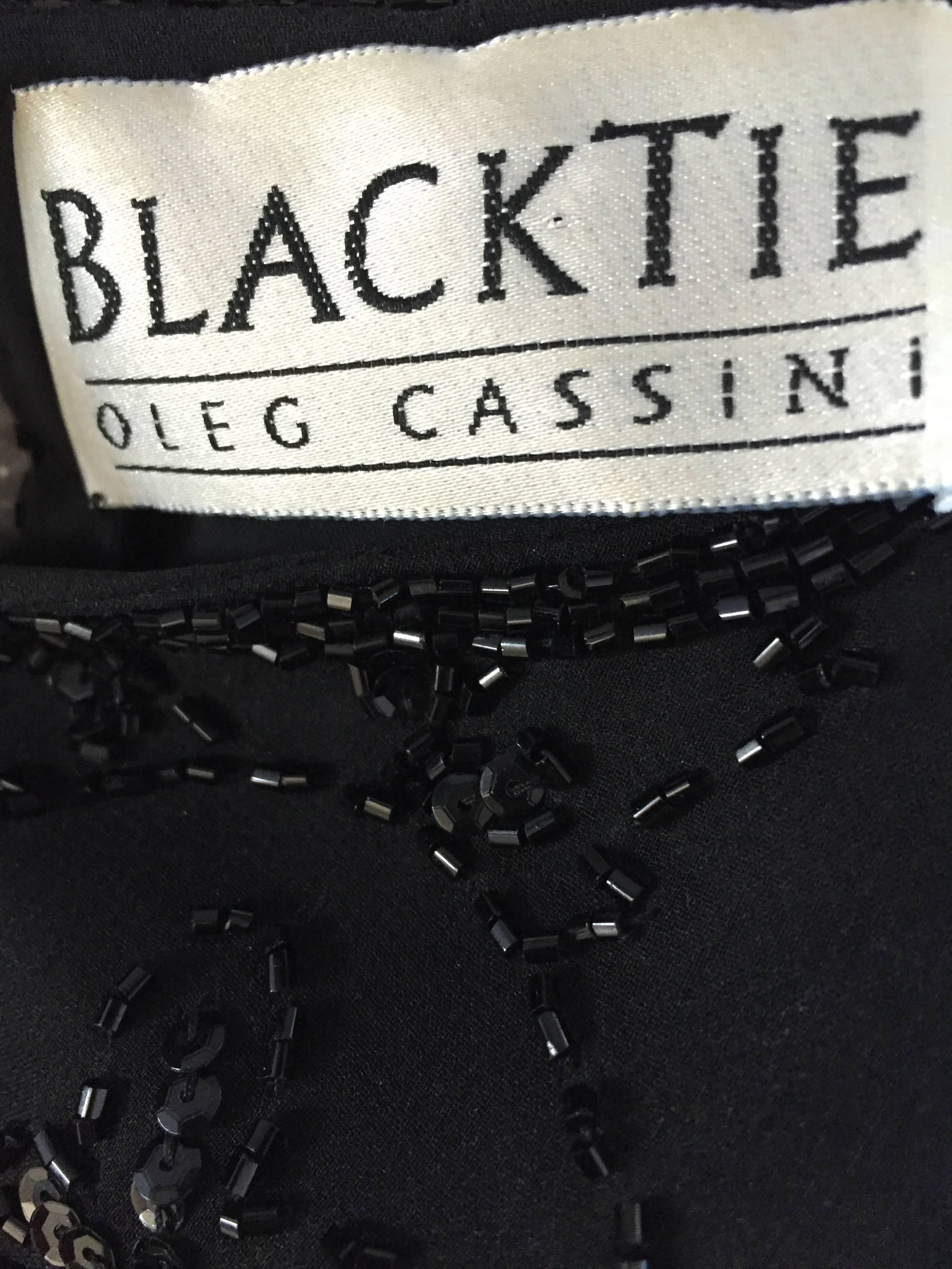 Exquisite Vintage Oleg Cassini ' Flapper ' Sz 10 Black Silk Beaded Sequin Dress  4