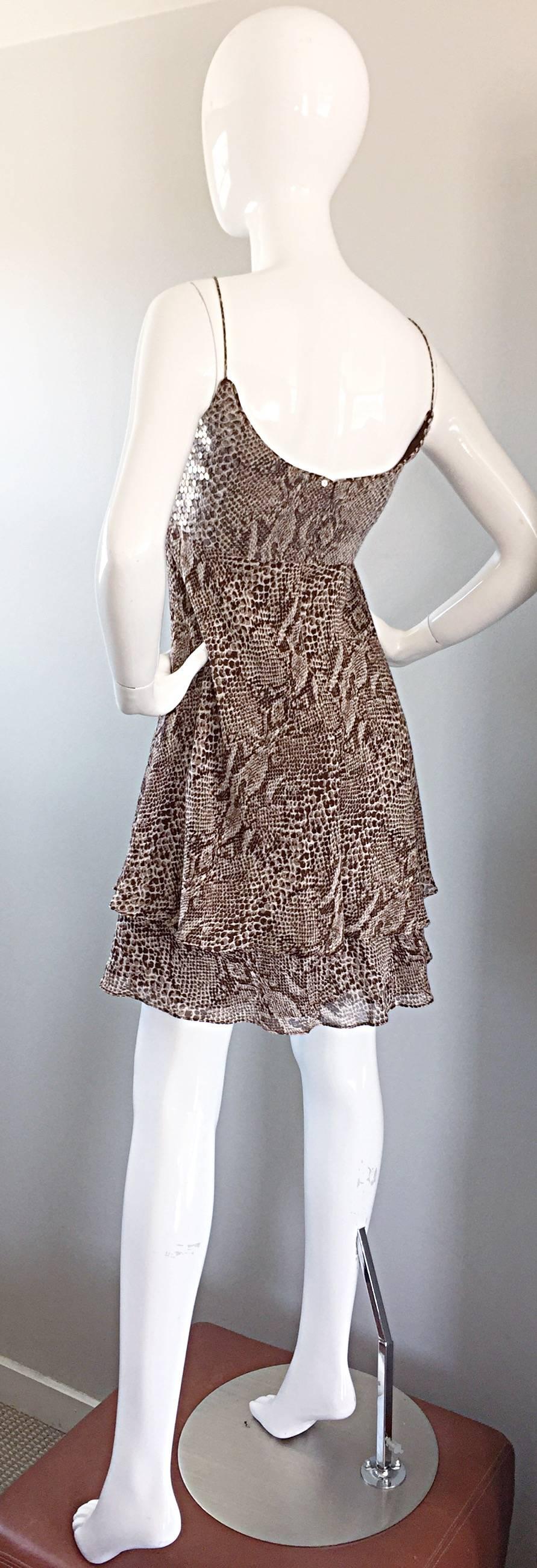 Women's 1990s Lillie Rubin Silk Chiffon Sequin Snakeskin Print Vintage Babydoll Dress For Sale