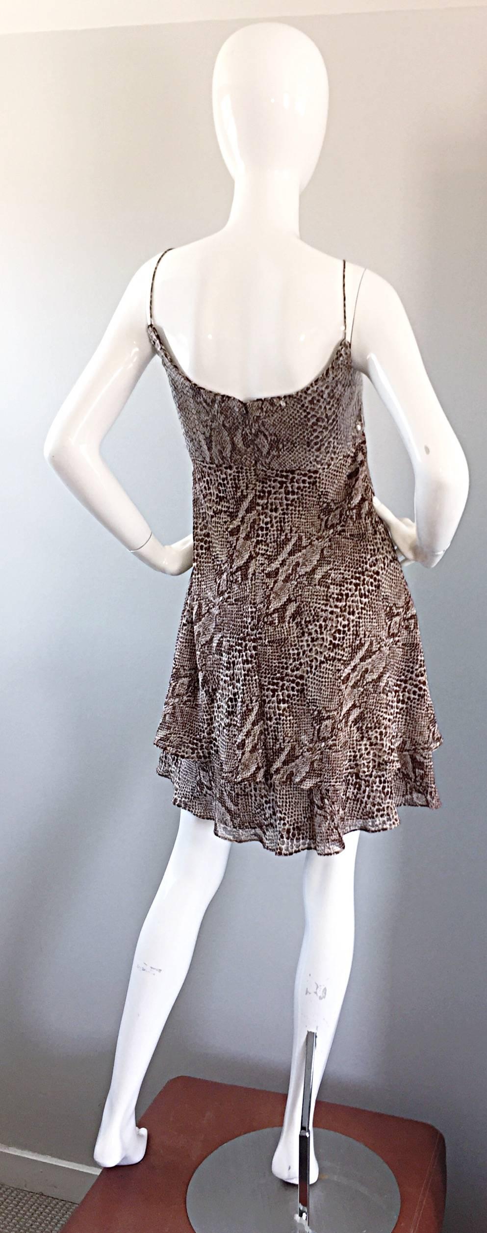 1990s Lillie Rubin Silk Chiffon Sequin Snakeskin Print Vintage Babydoll Dress In Excellent Condition For Sale In San Diego, CA