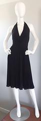 Carmen Marc Valvo Black Silk Knife Pleated Size 10 Halter Silk 1990s 90s Dress