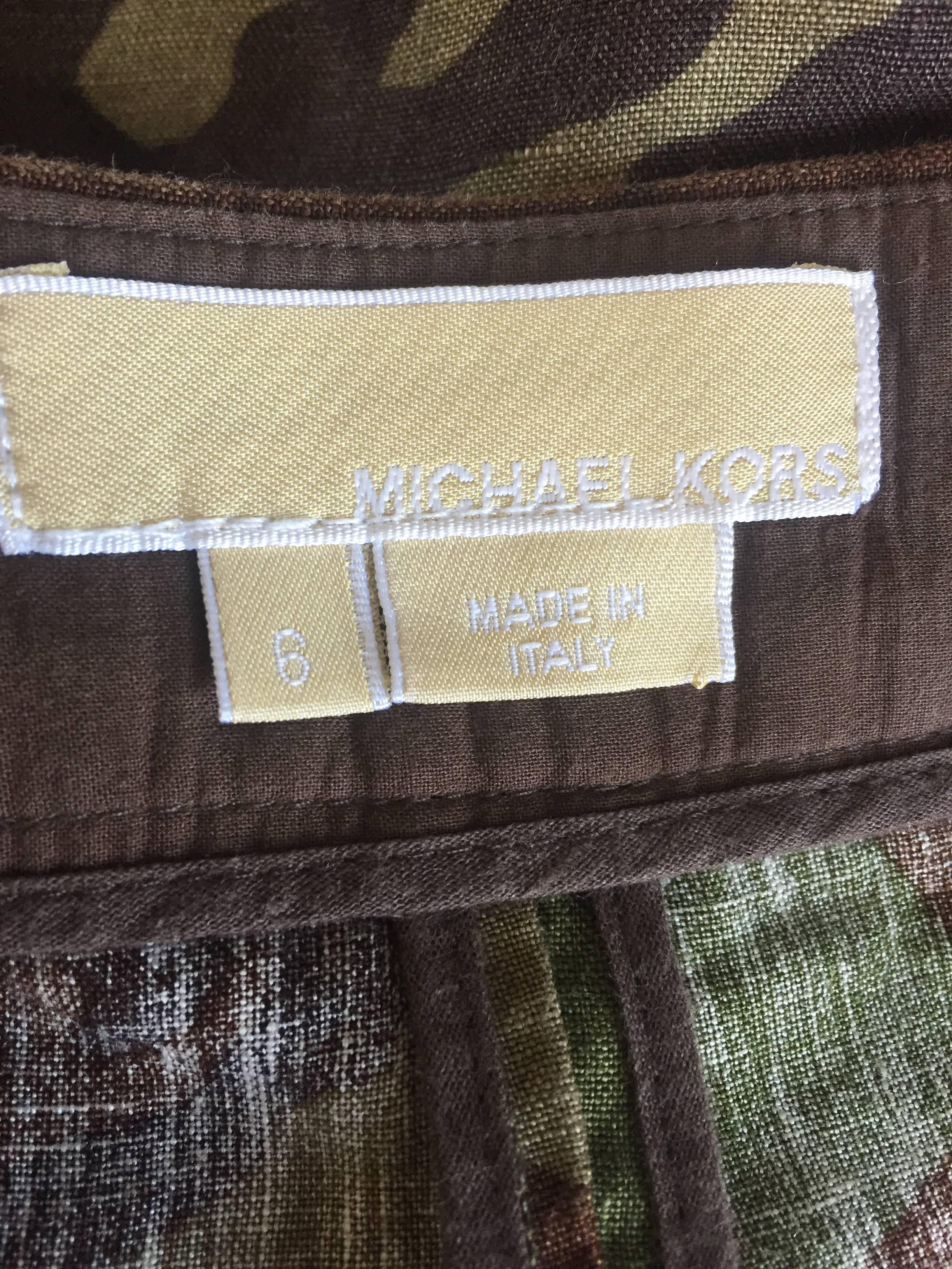 Michael Kors Collection 2013 Size 6 Runway Camouflage Green Brown Linen Skirt For Sale 6