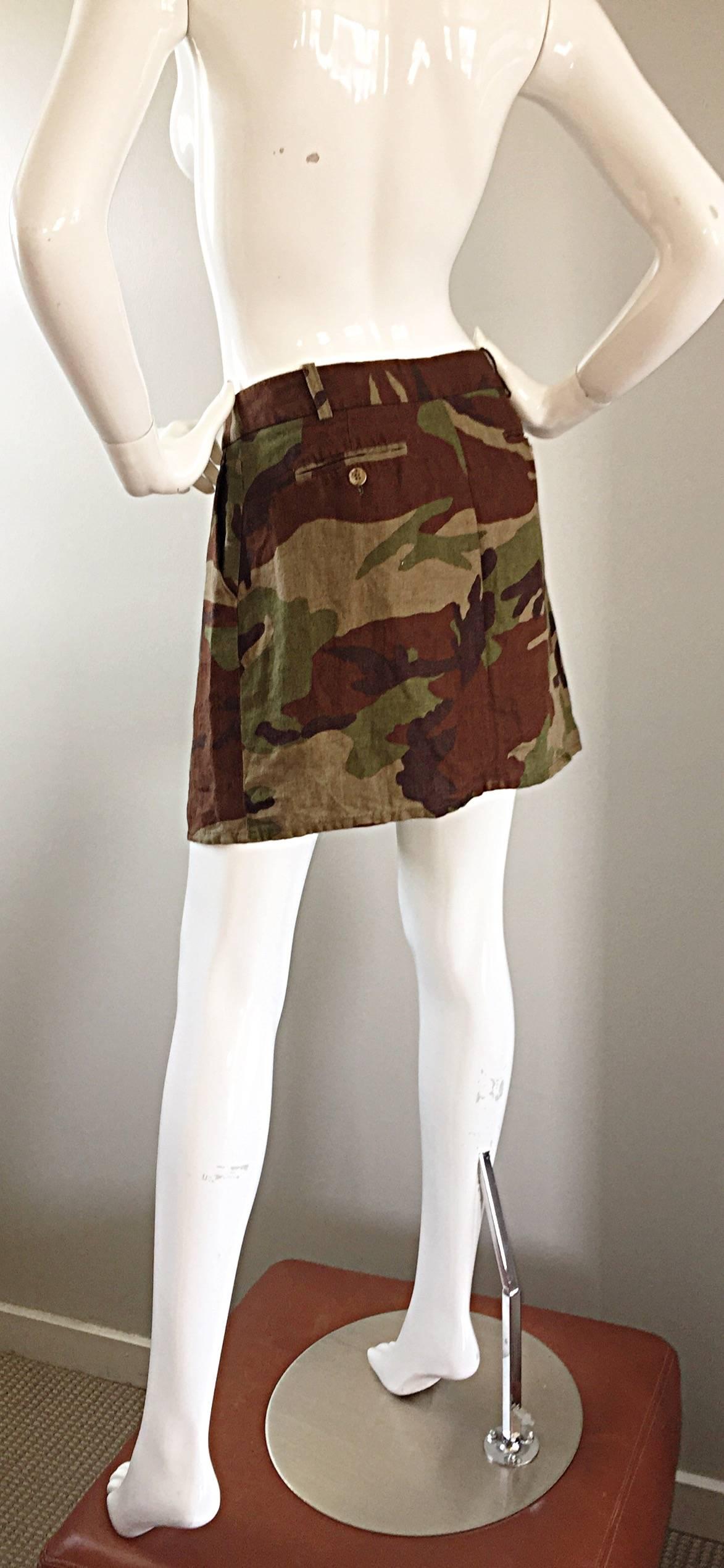 Michael Kors Collection 2013 Size 6 Runway Camouflage Green Brown Linen Skirt For Sale 4