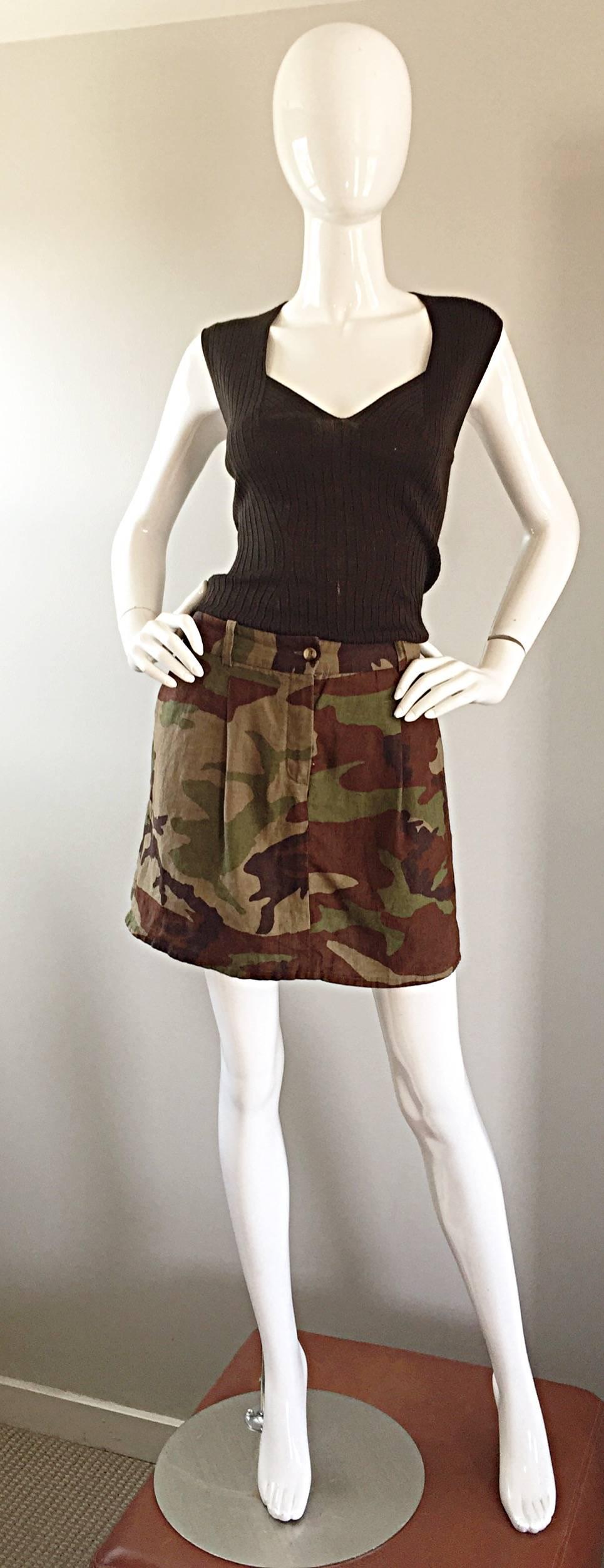 Michael Kors Collection 2013 Size 6 Runway Camouflage Green Brown Linen Skirt For Sale 5