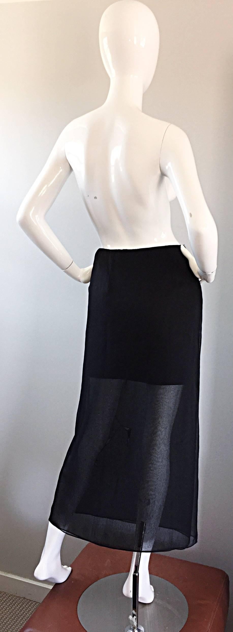 Women's NWT 1990s Alberta Ferretti Saks 5th Ave Black Silk Mini Skirt w/ Chiffon Overlay For Sale