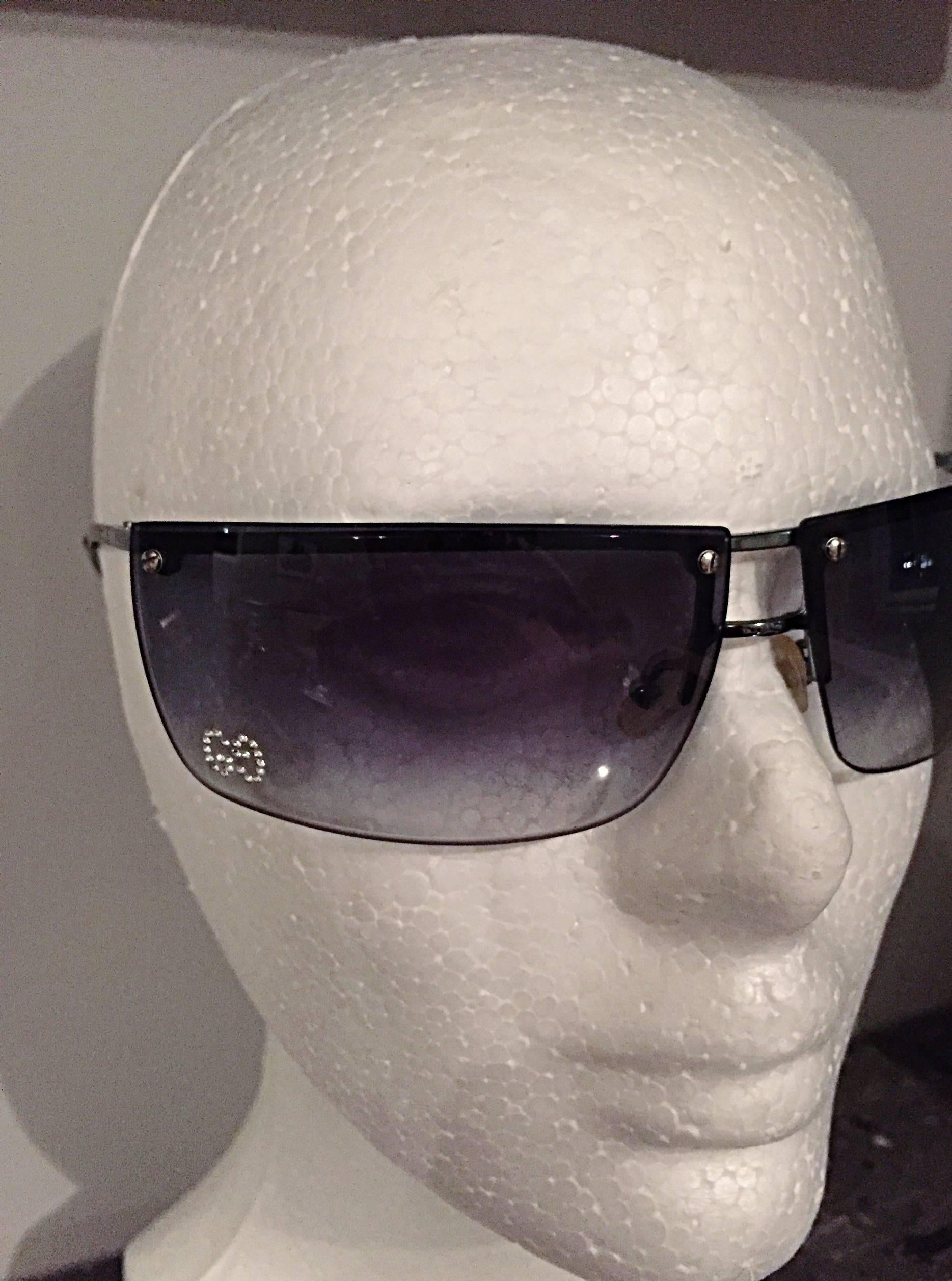 Black Rare Tom Ford For Gucci Blue Gray Rimless Rhinestone Sunglasses GG 2653 Strass