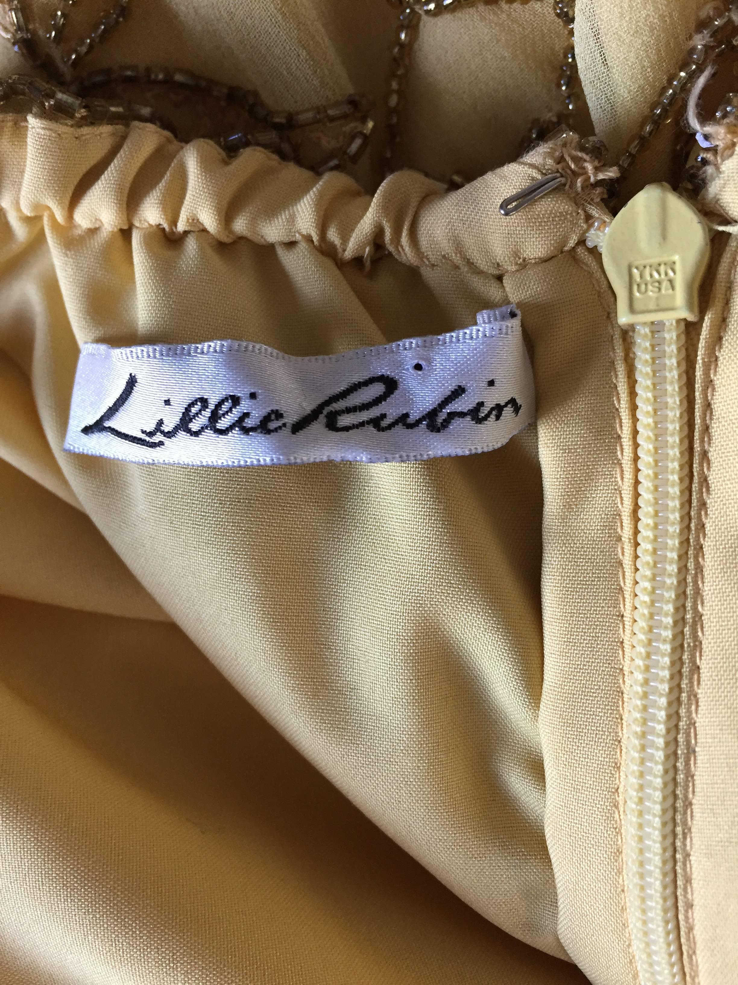 Exceptional Vintage Lillie Rubin Yellow Silk Chiffon Beaded Strapless Gown Dress 1