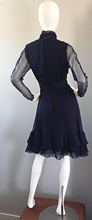 1960s Kiki Hart Navy Blue Silk Chiffon Nude Illusion Belted Bow Ruffle Dress  For Sale at 1stDibs | kiki wong nude, kikihart nude, kiki nude