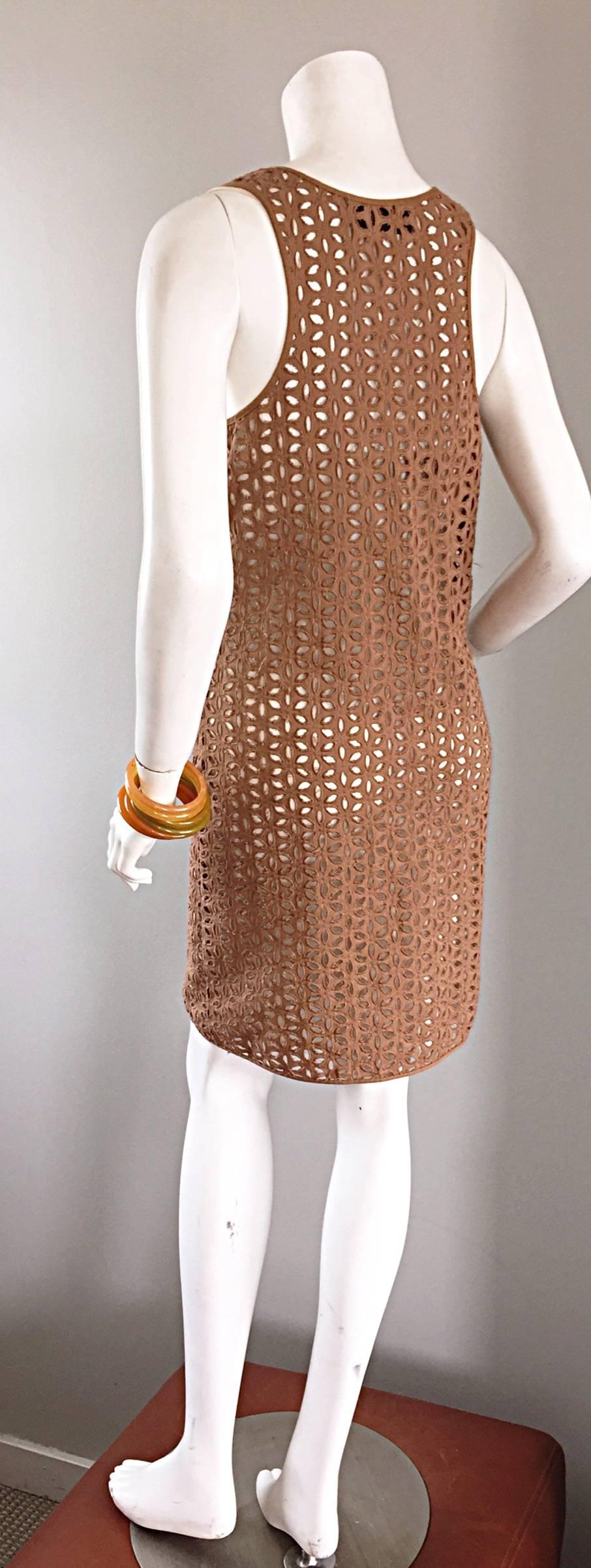 Derek Lam Chic Taupe Light Brown Crochet Cut - Out Dress & Slip For Sale 1
