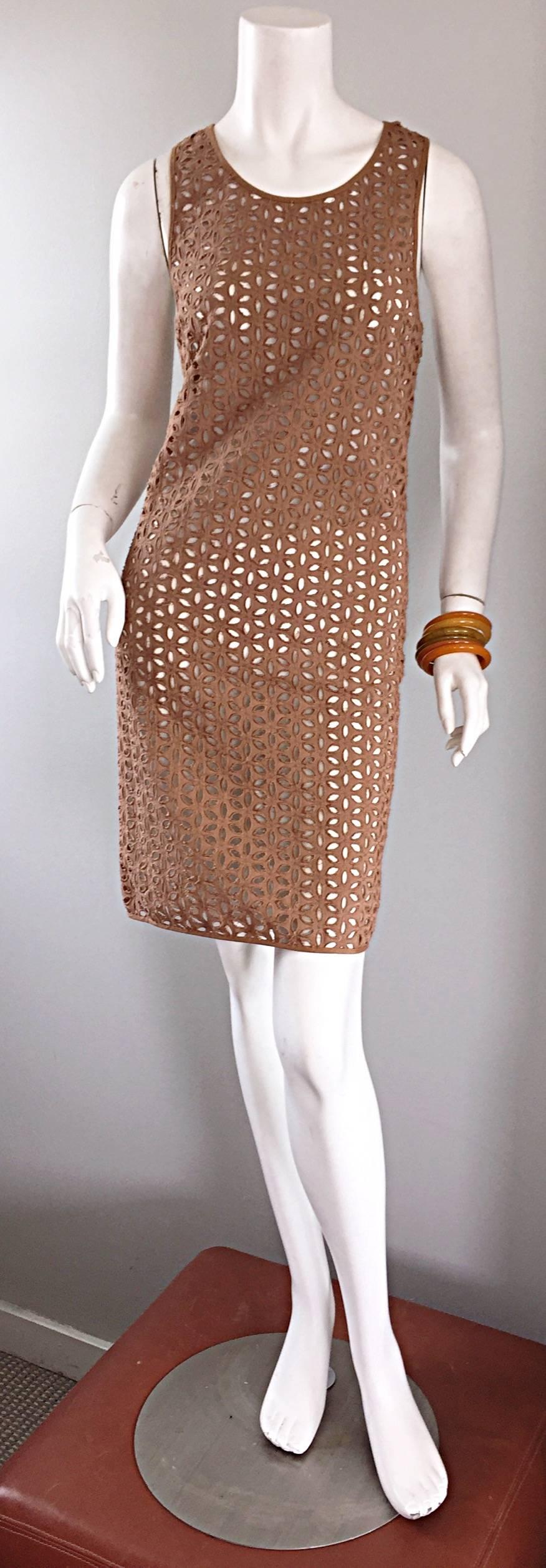 Derek Lam Chic Taupe Light Brown Crochet Cut - Out Dress & Slip For Sale 2