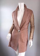 Gianfranco Ferre Vintage 1990s Pink + Nude Snakeskin + Lace Silk Blazer Jacket