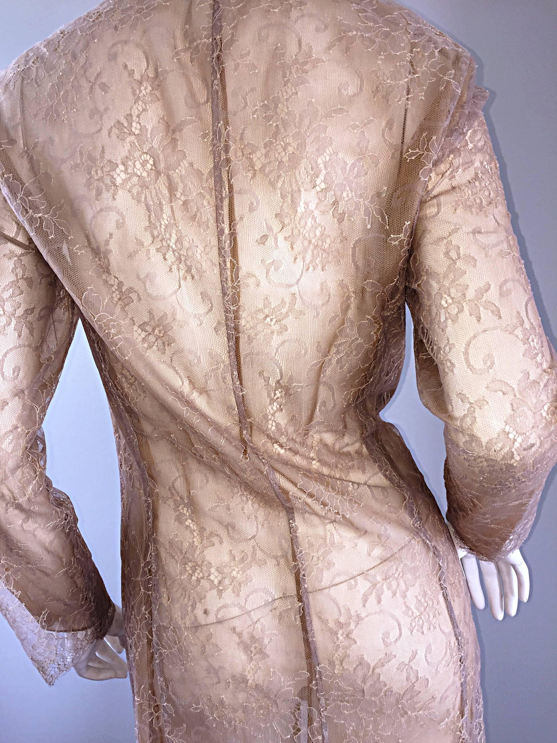 Gianfranco Ferre Vintage 1990s Pink + Nude Snakeskin + Lace Silk Blazer Jacket For Sale 3