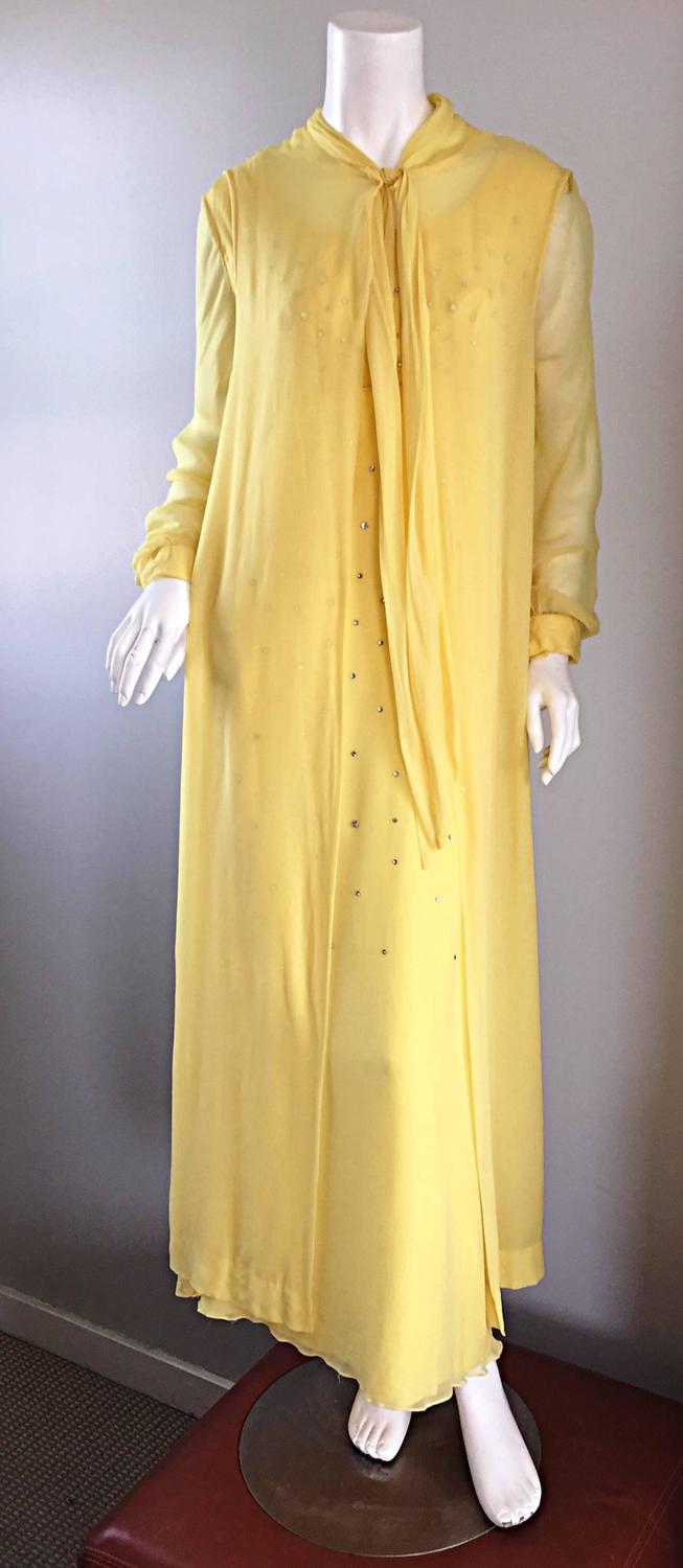 Fabulous 1973 Loris Azzaro Couture Black Silk Chiffon Dress w Glossy Black Sequin Detailing