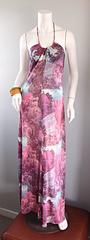 Amazing 1970s Tree Print Novelty 70s Vintage Printed Waterfall Boho Maxi Dress