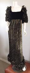 Alfred Bosand Vintage Black & Gold Plisse Pleated Ruffle Sleeve Silk Gown