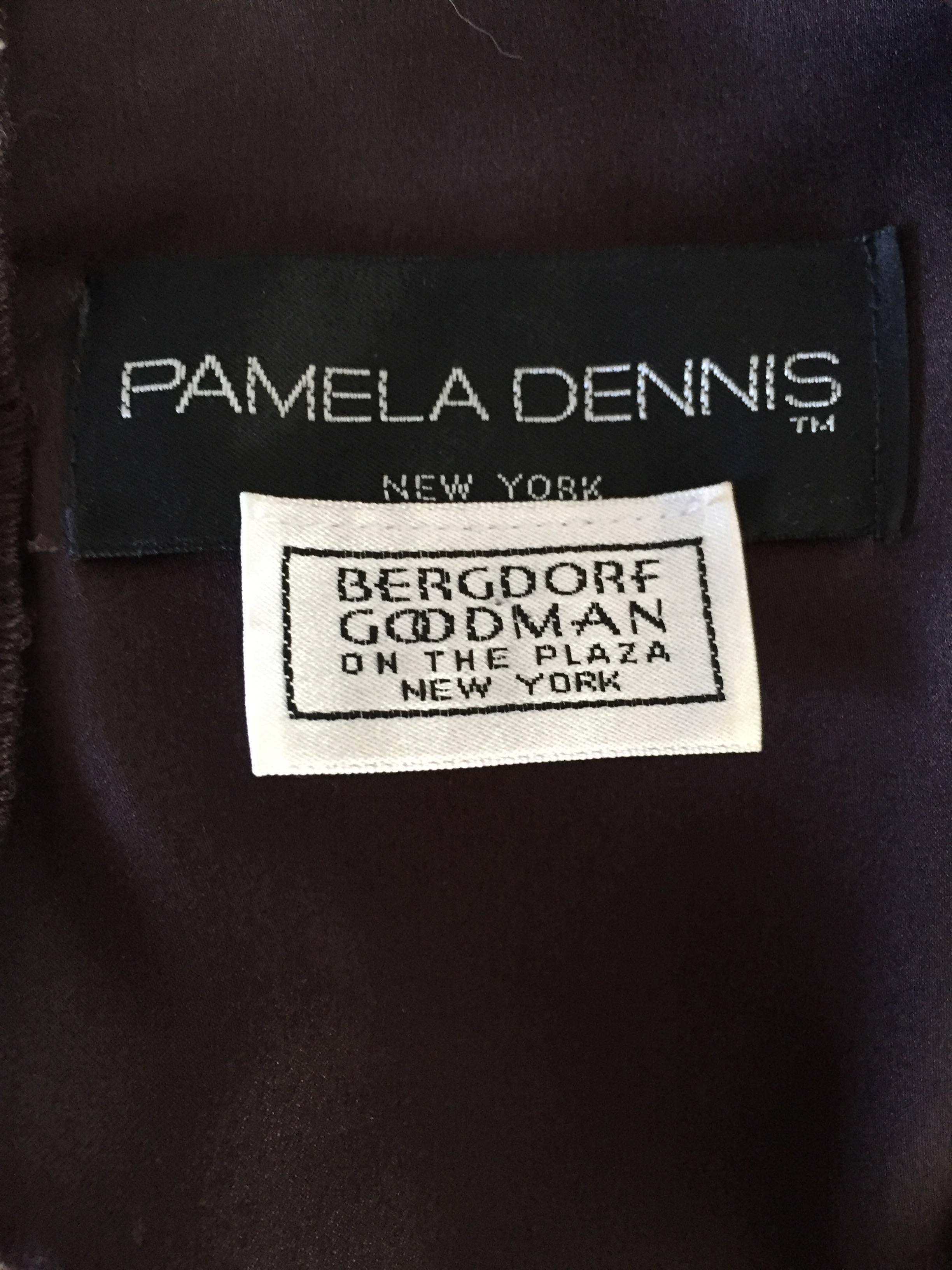 1990er Pamela Dennis Couture Größe 8 Vintage schokoladenbraun Pailletten-Taft-Kleid im Angebot 5