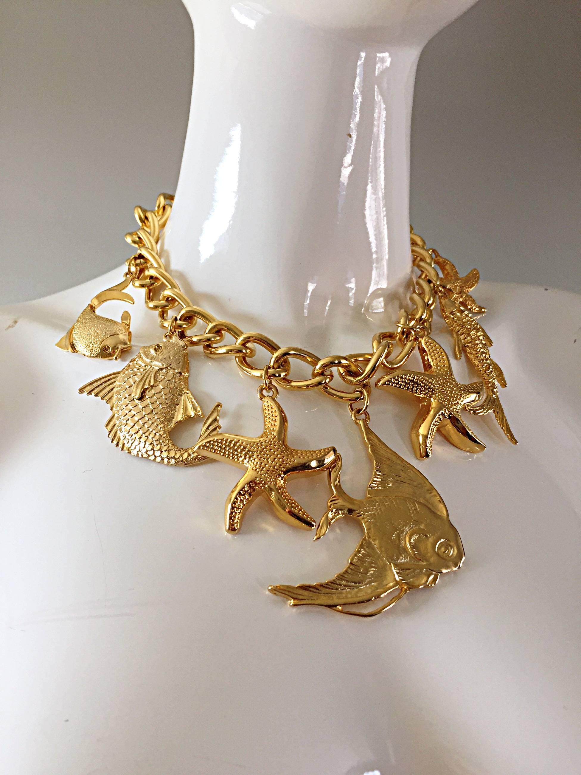Vintage Escada by Margaretha Ley Oversized Runway Gold Starfish Charm Necklace  1